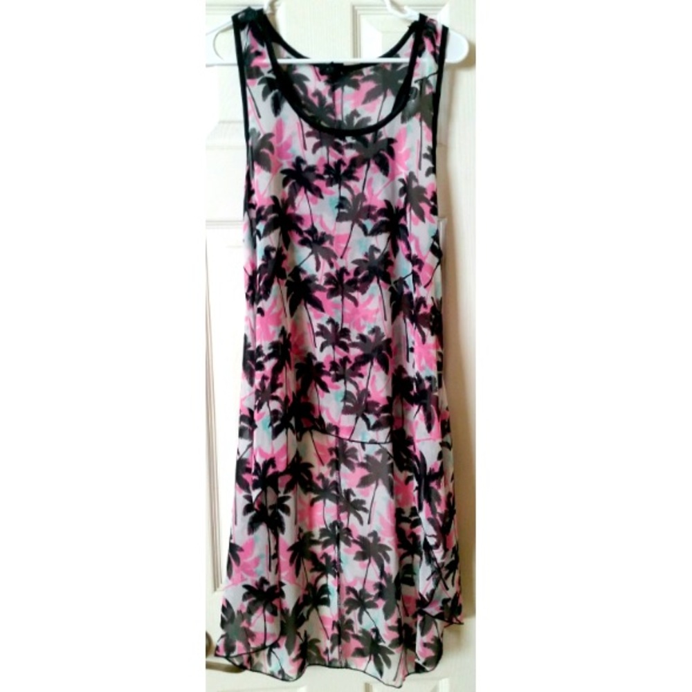 Rue 21 Palm Tree Sheer Dress Size XL Juniors High Low Summer Dress NWOT